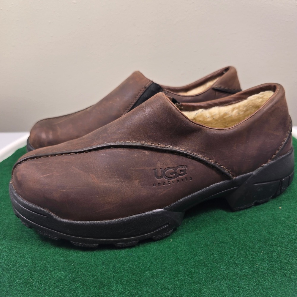 UGG Australia 5121 Sheepskin Lined Slip On Shoes Womens 9 Brown Leather Loafers